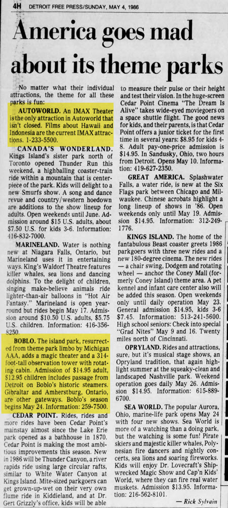 Autoworld IMAX Theatre - Article Mentioning Imax Stayed Open Beyond Date Park Closed (newer photo)